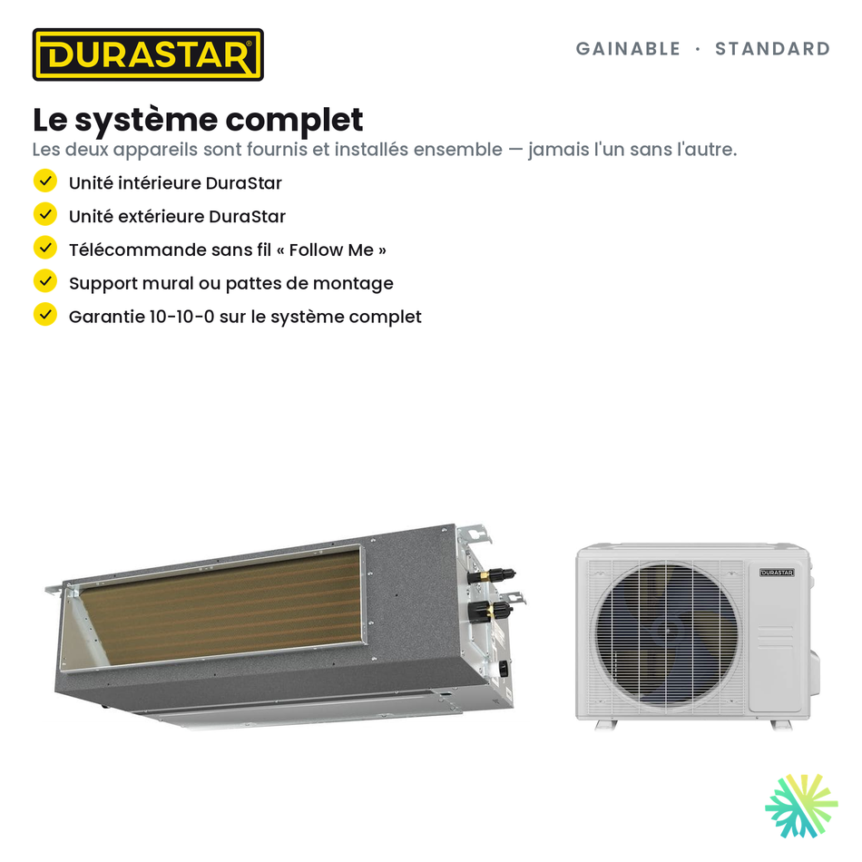 Thermopompe Gainable DURASTAR Standard | 9000 BTU - R410A — le système complet | AirGreen