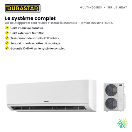 Thermopompe 3-Zones DURASTAR Sirius Heat | 55000 BTU - R454B — le système complet | AirGreen