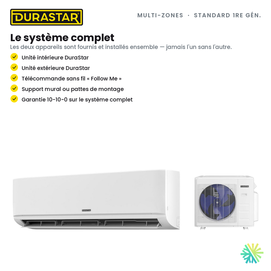 Thermopompe 2-Zones DURASTAR Standard 1re génération | 48000 BTU - R410A — le système complet | AirGreen