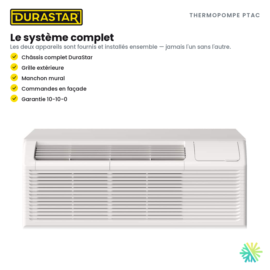 Thermopompe PTAC DURASTAR | 15000 BTU 3,5 kW - R32 — le système complet | AirGreen