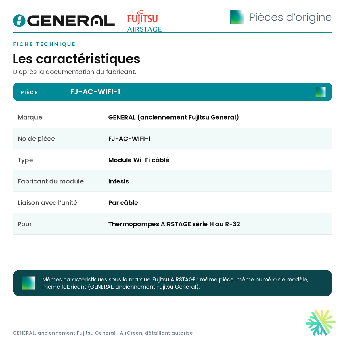 Module Wi-Fi câblé GENERAL AIRSTAGE FJ-AC-WIFI-1 (Intesis) – fiche technique | Montréal, Laval, Longueuil, Rive-Sud, Rive-Nord
