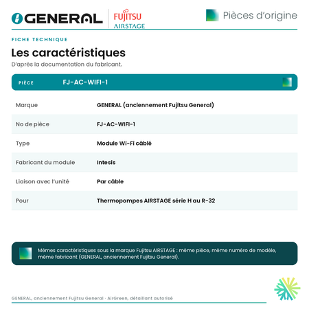 Module Wi-Fi câblé GENERAL AIRSTAGE FJ-AC-WIFI-1 (Intesis) – fiche technique | Montréal, Laval, Longueuil, Rive-Sud, Rive-Nord