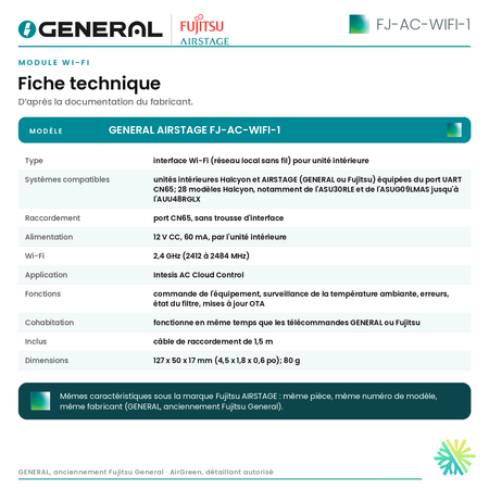 Module Wi-Fi GENERAL AIRSTAGE FJ-AC-WIFI-1 – fiche technique | Montréal, Laval, Longueuil, Rive-Sud, Rive-Nord