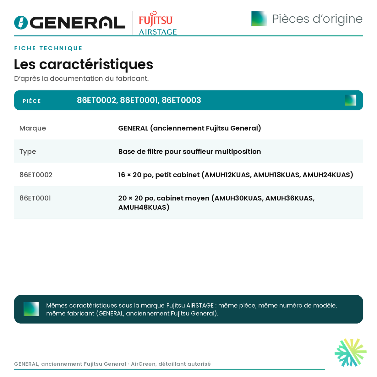 Base de filtre GENERAL AIRSTAGE pour souffleur AMUH – fiche technique | Montréal, Laval, Longueuil, Rive-Sud, Rive-Nord