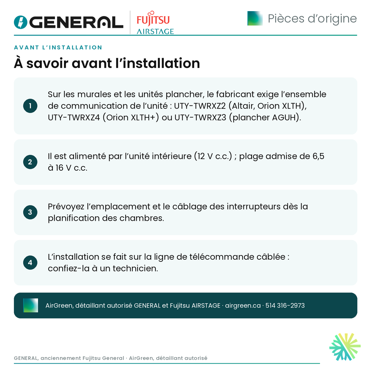 Contrôleur d’interrupteur externe GENERAL AIRSTAGE UTY-TERX – à savoir avant l’installation | Montréal, Laval, Longueuil, Rive-Sud, Rive-Nord