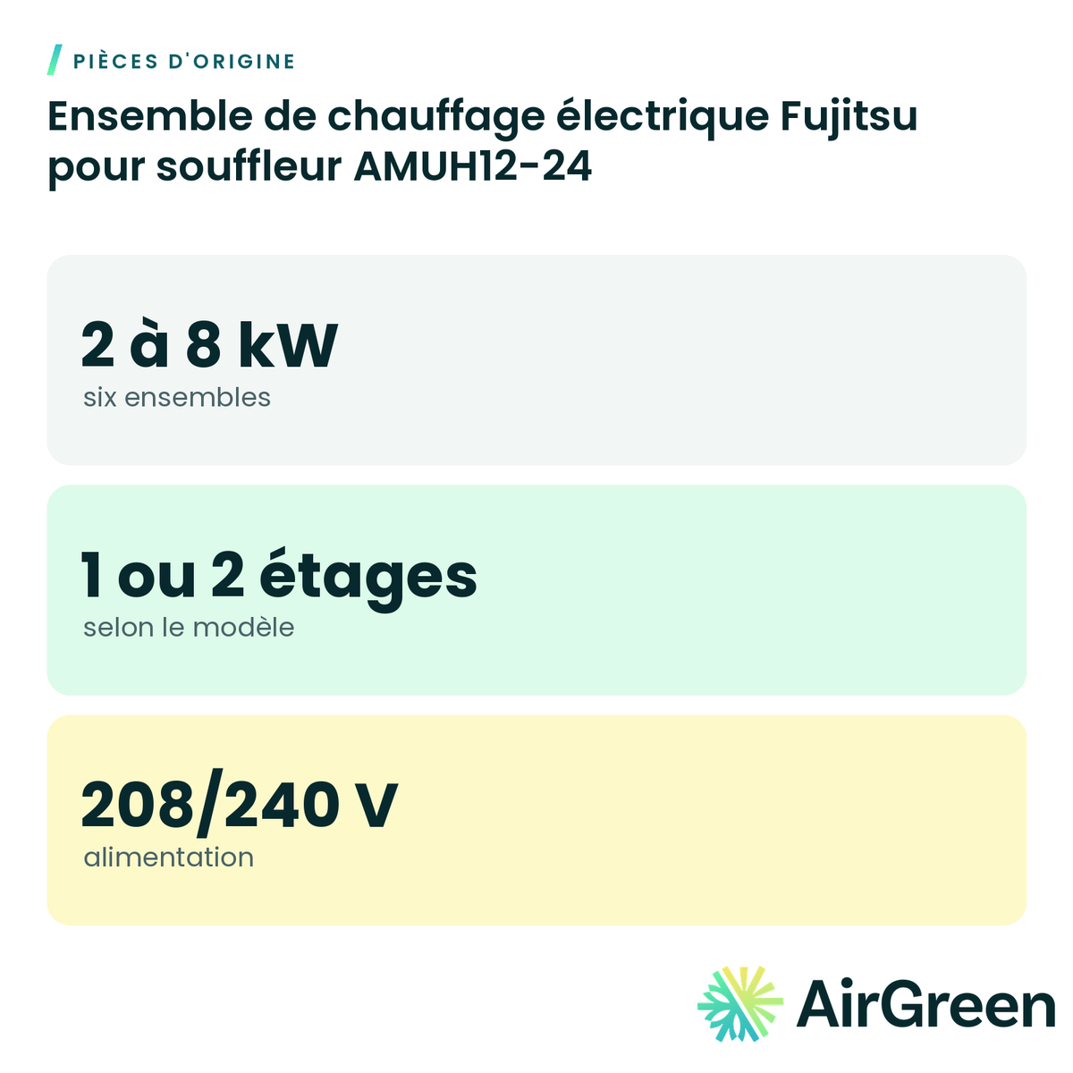 Ensemble de chauffage électrique Fujitsu pour souffleur AMUH12-24