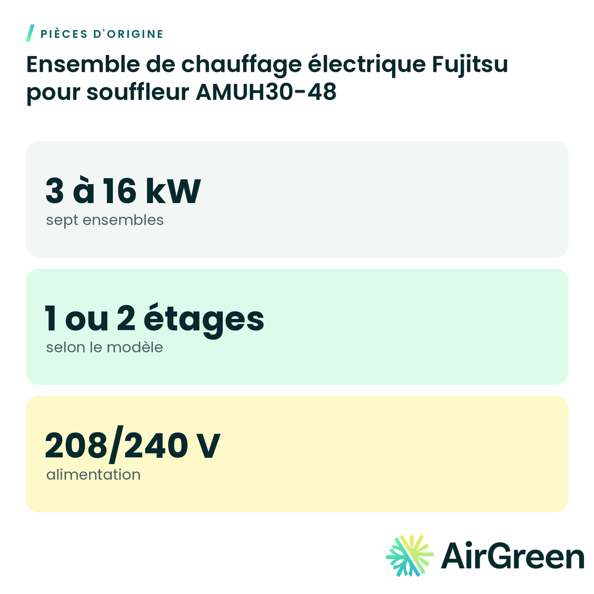 Ensemble de chauffage électrique Fujitsu pour souffleur AMUH30-48