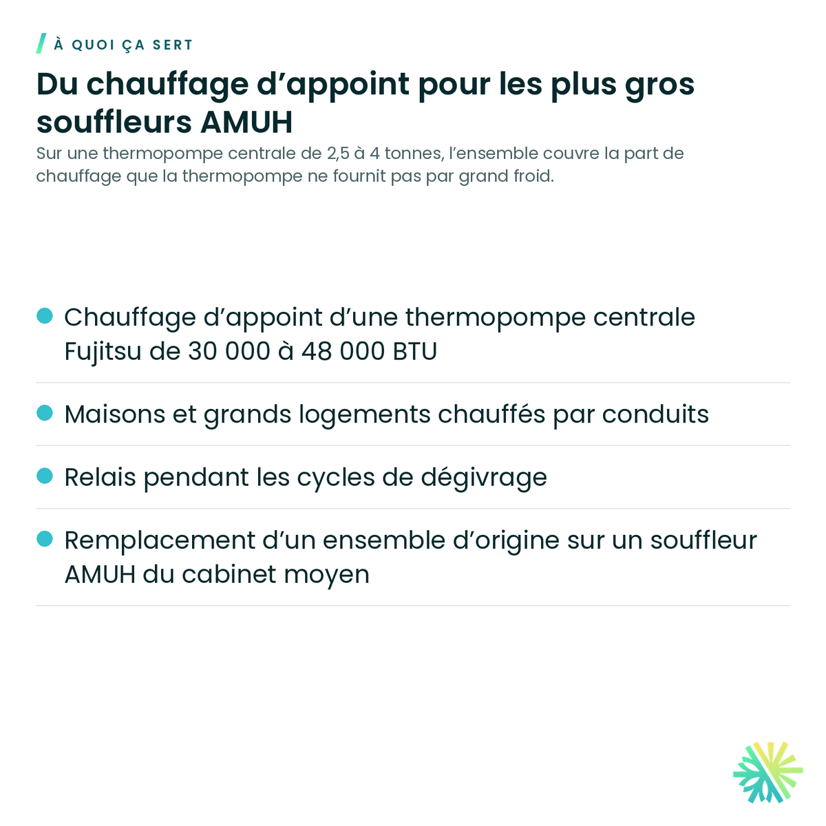 À quoi ça sert – Ensemble de chauffage électrique Fujitsu pour souffleur AMUH30-48