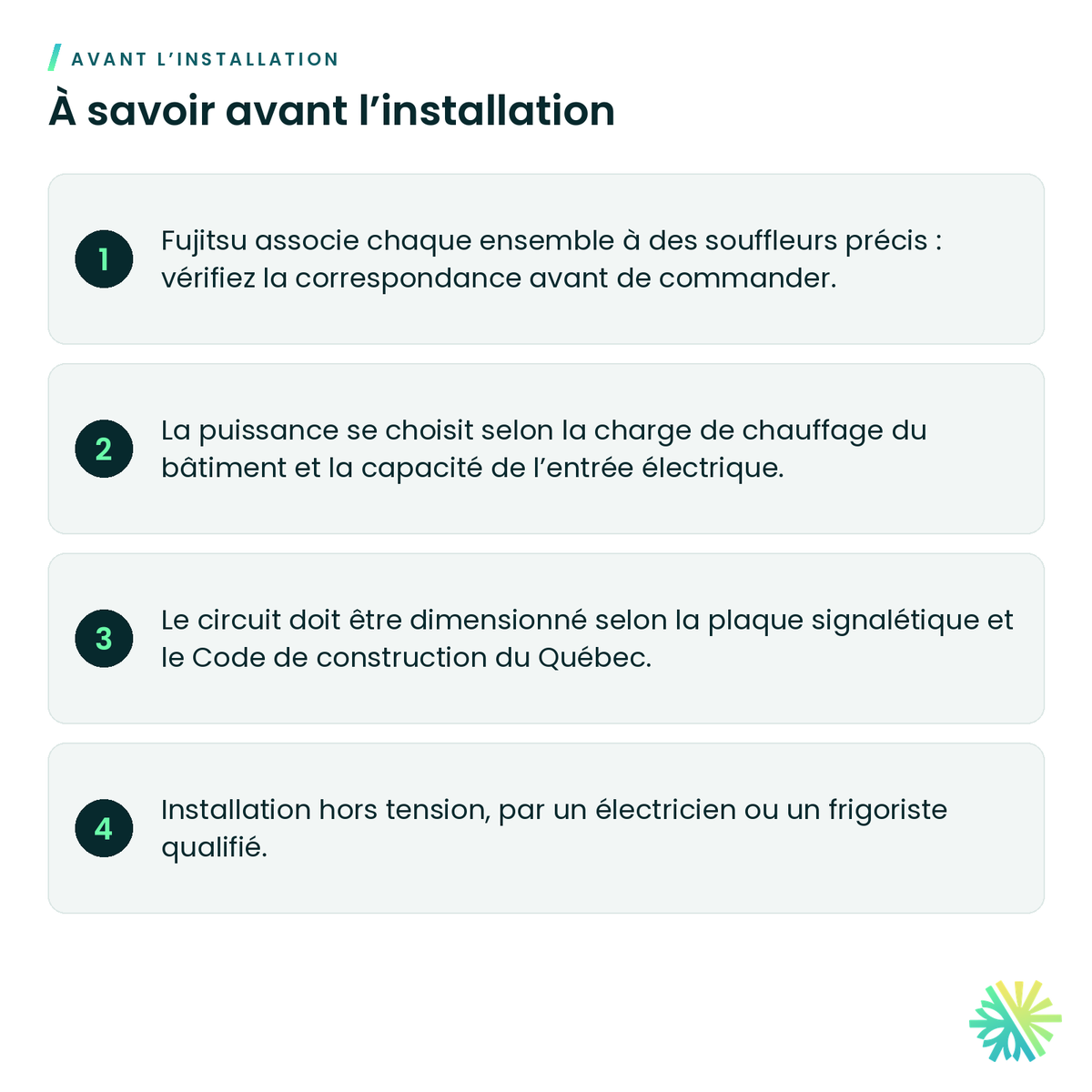 À savoir avant l’installation – Ensemble de chauffage électrique Fujitsu pour souffleur AMUH30-48
