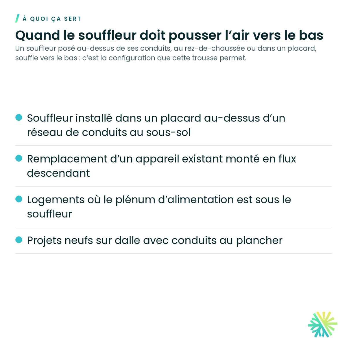 À quoi ça sert – Ensemble de conversion à flux descendant Fujitsu pour souffleur AMUH