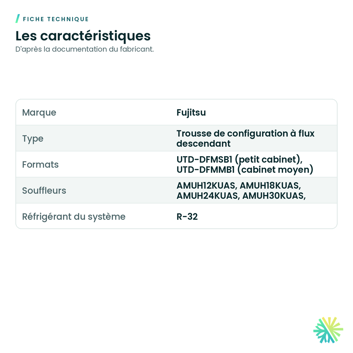 Fiche technique – Ensemble de conversion à flux descendant Fujitsu pour souffleur AMUH