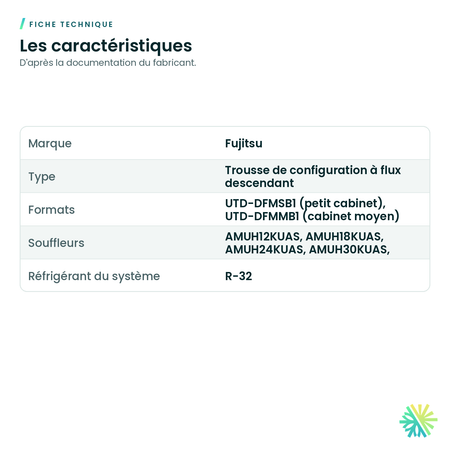 Fiche technique – Ensemble de conversion à flux descendant Fujitsu pour souffleur AMUH