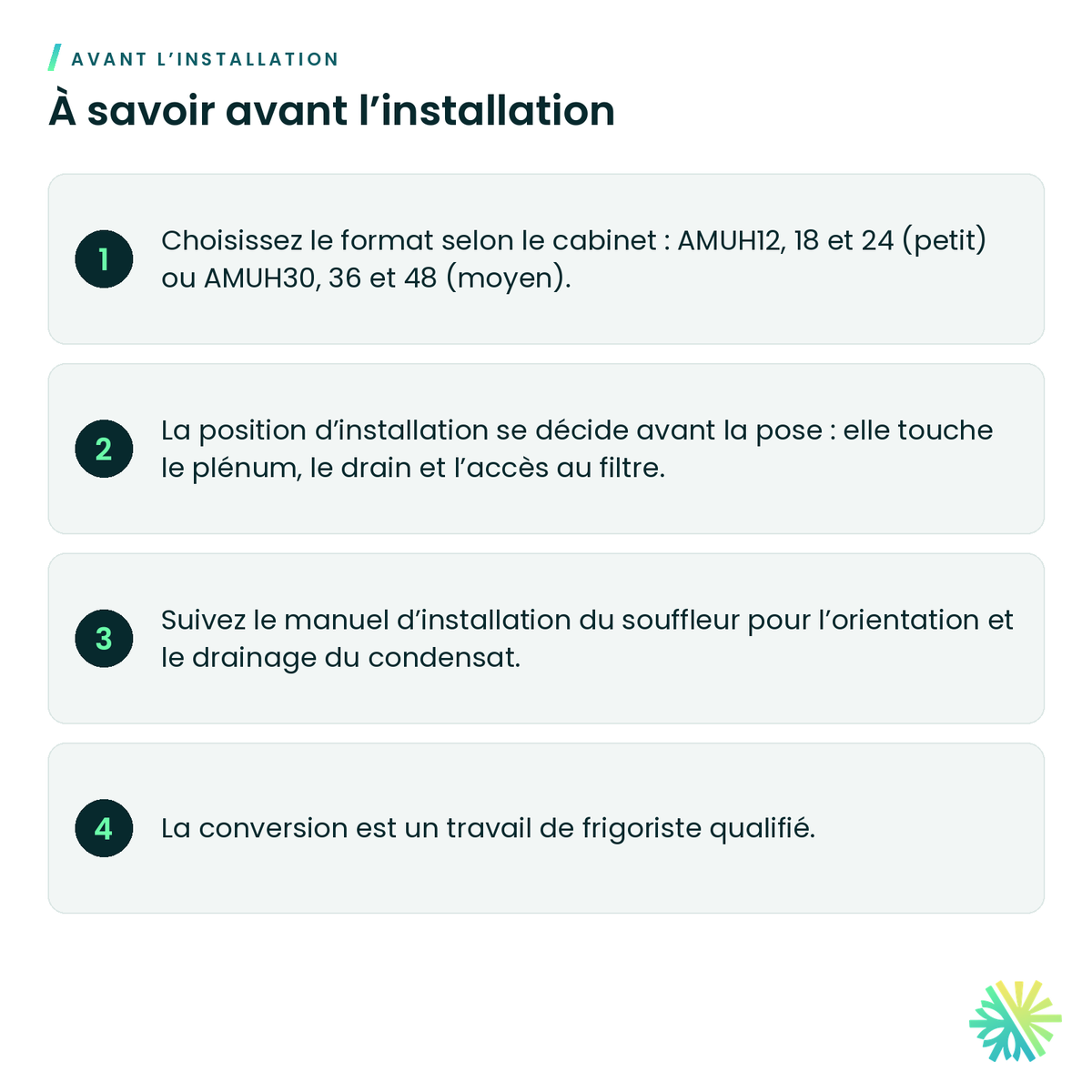 À savoir avant l’installation – Ensemble de conversion à flux descendant Fujitsu pour souffleur AMUH