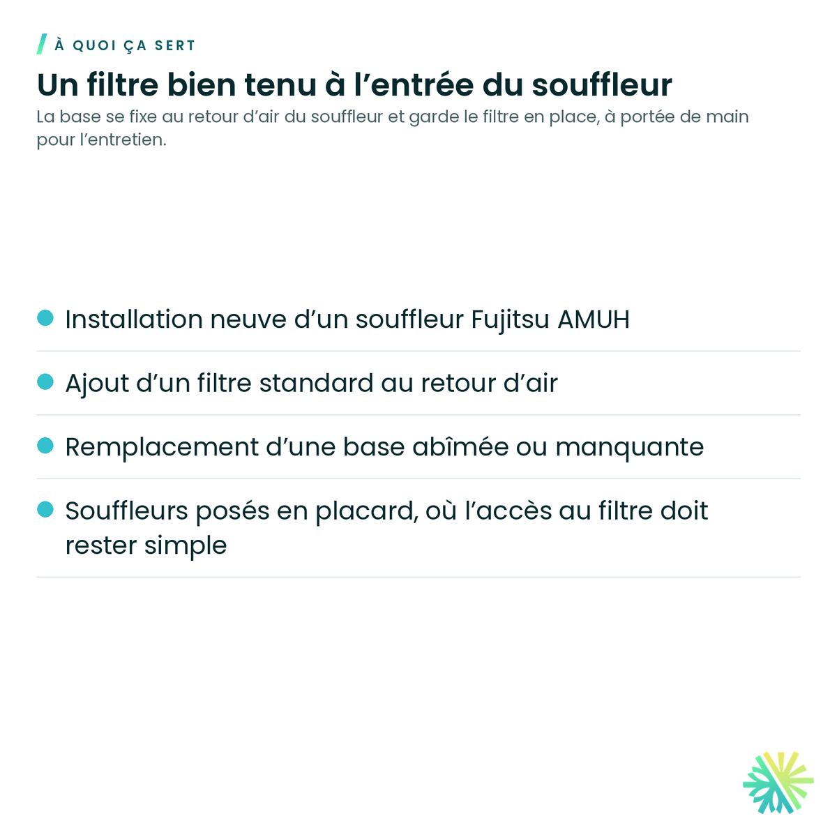 À quoi ça sert – Base de filtre Fujitsu pour souffleur AMUH