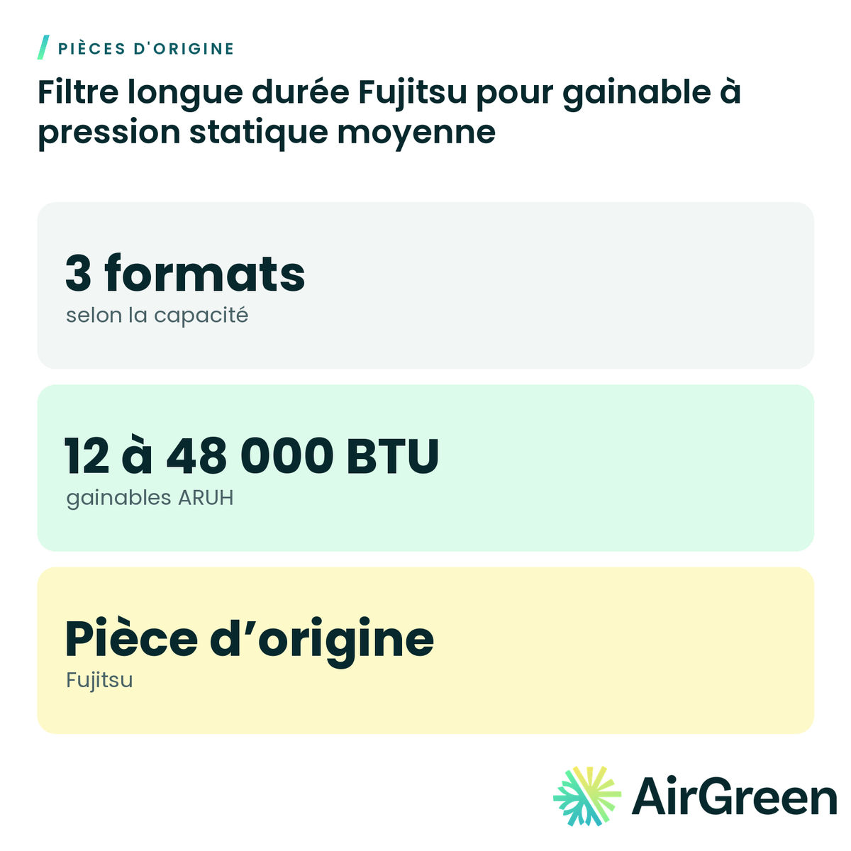 Filtre longue durée Fujitsu pour gainable à pression statique moyenne