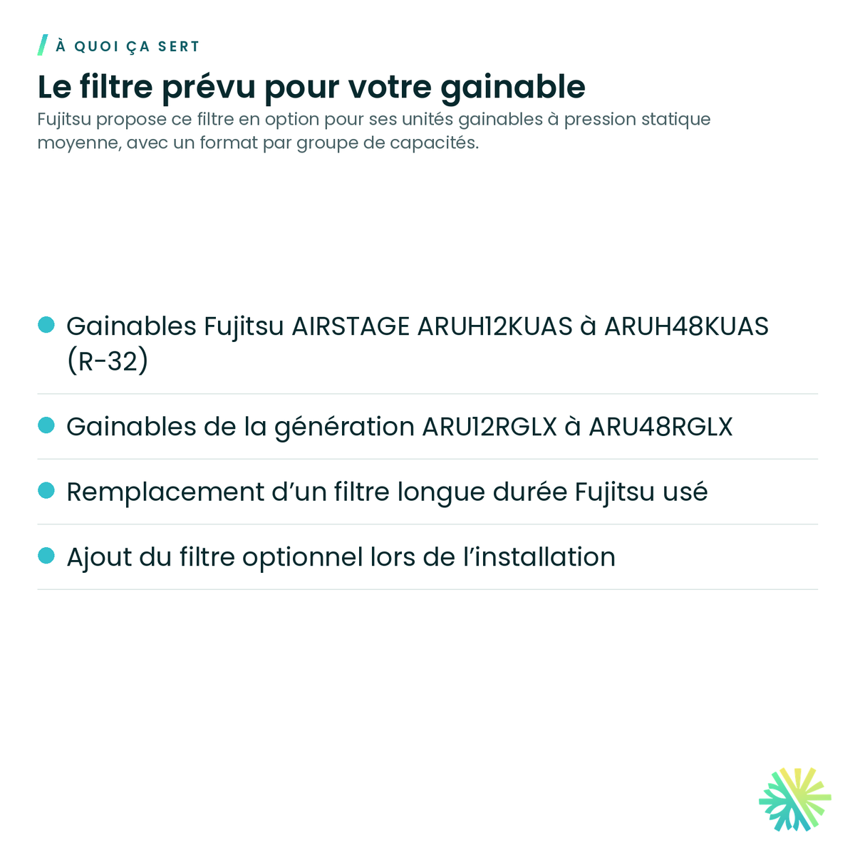 À quoi ça sert – Filtre longue durée Fujitsu pour gainable à pression statique moyenne