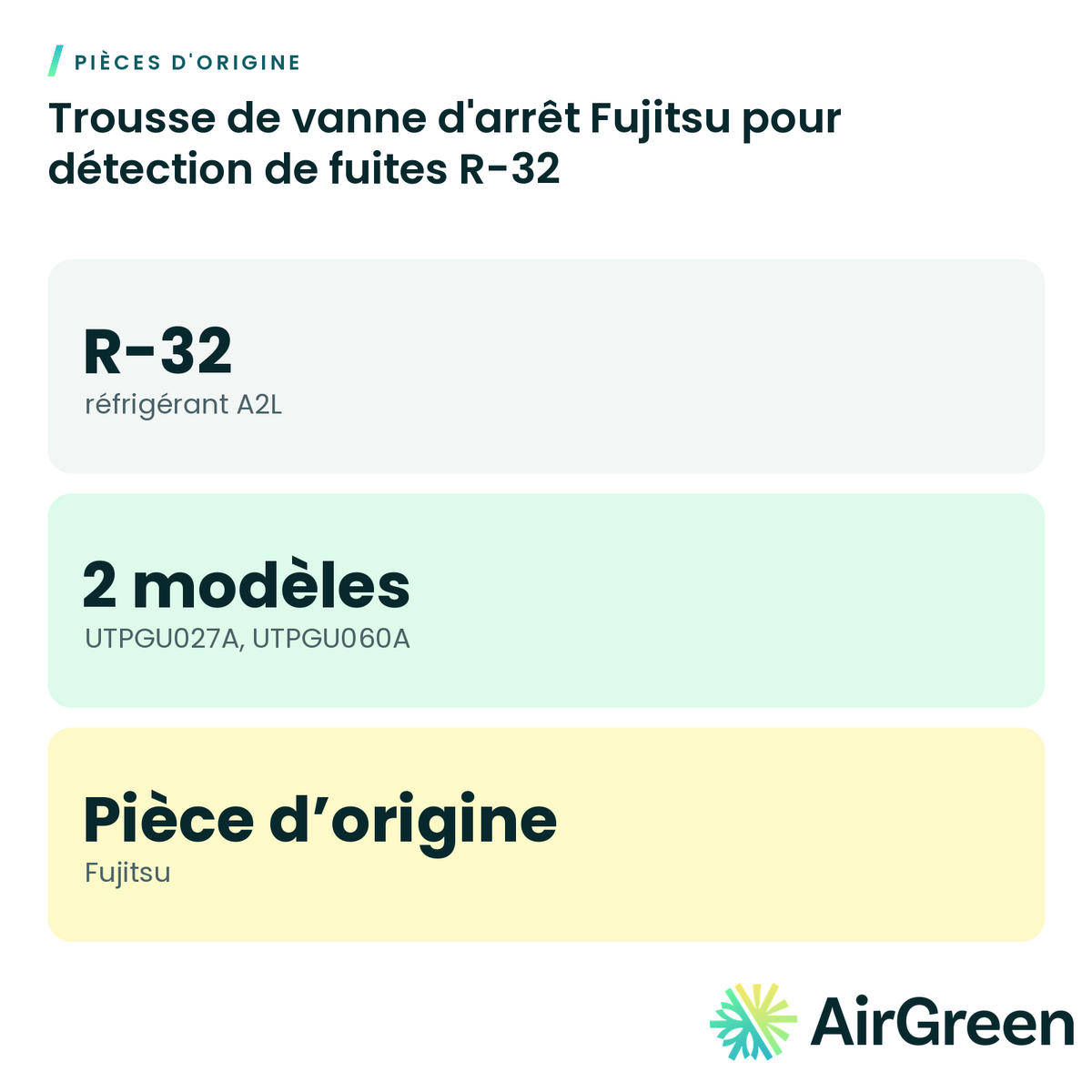 Trousse de vanne d'arrêt Fujitsu pour détection de fuites R-32