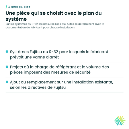 À quoi ça sert – Trousse de vanne d'arrêt Fujitsu pour détection de fuites R-32