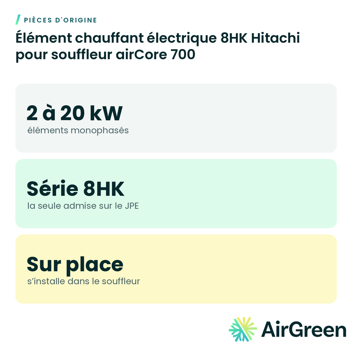 Élément chauffant électrique 8HK Hitachi pour souffleur airCore 700