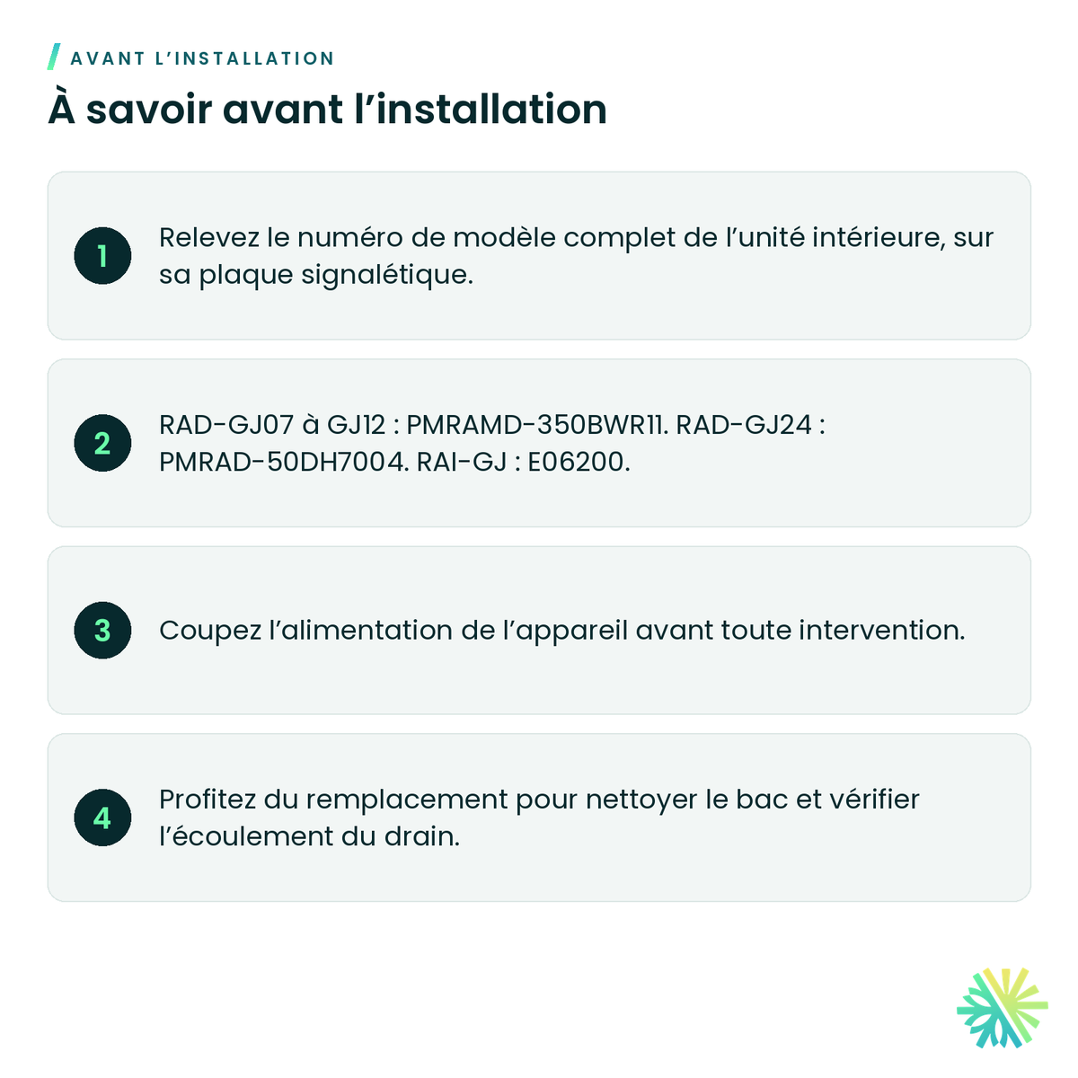 À savoir avant l’installation – Interrupteur à flotteur Hitachi pour gainable et mini-cassette airHome
