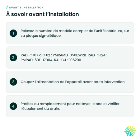 À savoir avant l’installation – Interrupteur à flotteur Hitachi pour gainable et mini-cassette airHome