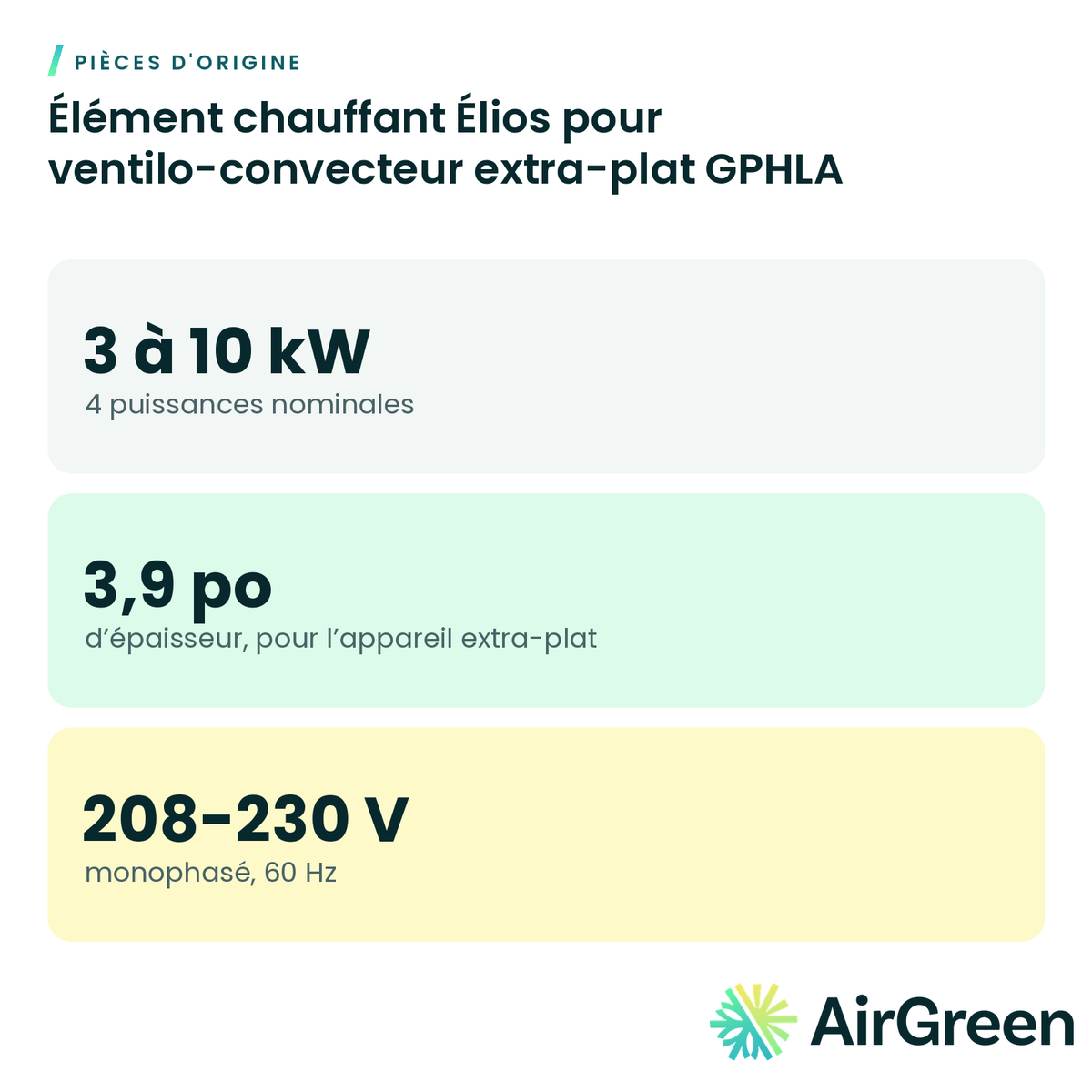 Élément chauffant Élios pour ventilo-convecteur extra-plat GPHLA