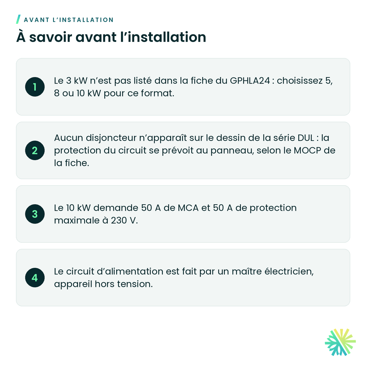 À savoir avant l’installation – Élément chauffant Élios pour ventilo-convecteur extra-plat GPHLA