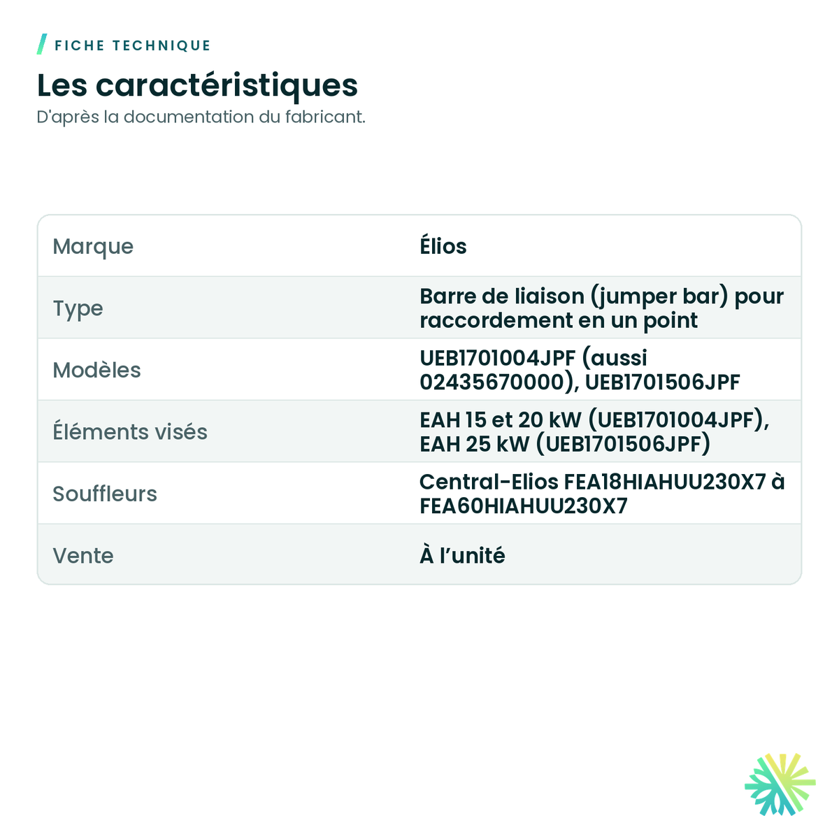 Fiche technique – Barre de liaison Élios pour éléments chauffants