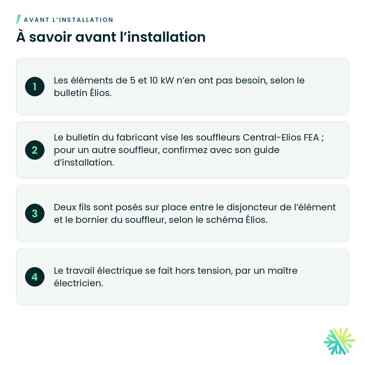 À savoir avant l’installation – Barre de liaison Élios pour éléments chauffants