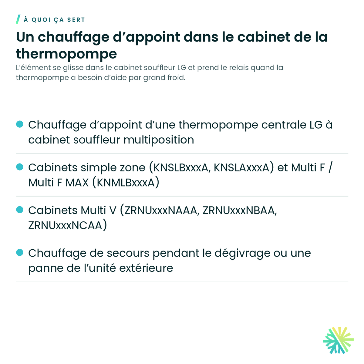 À quoi ça sert – Élément électrique LG pour cabinet souffleur