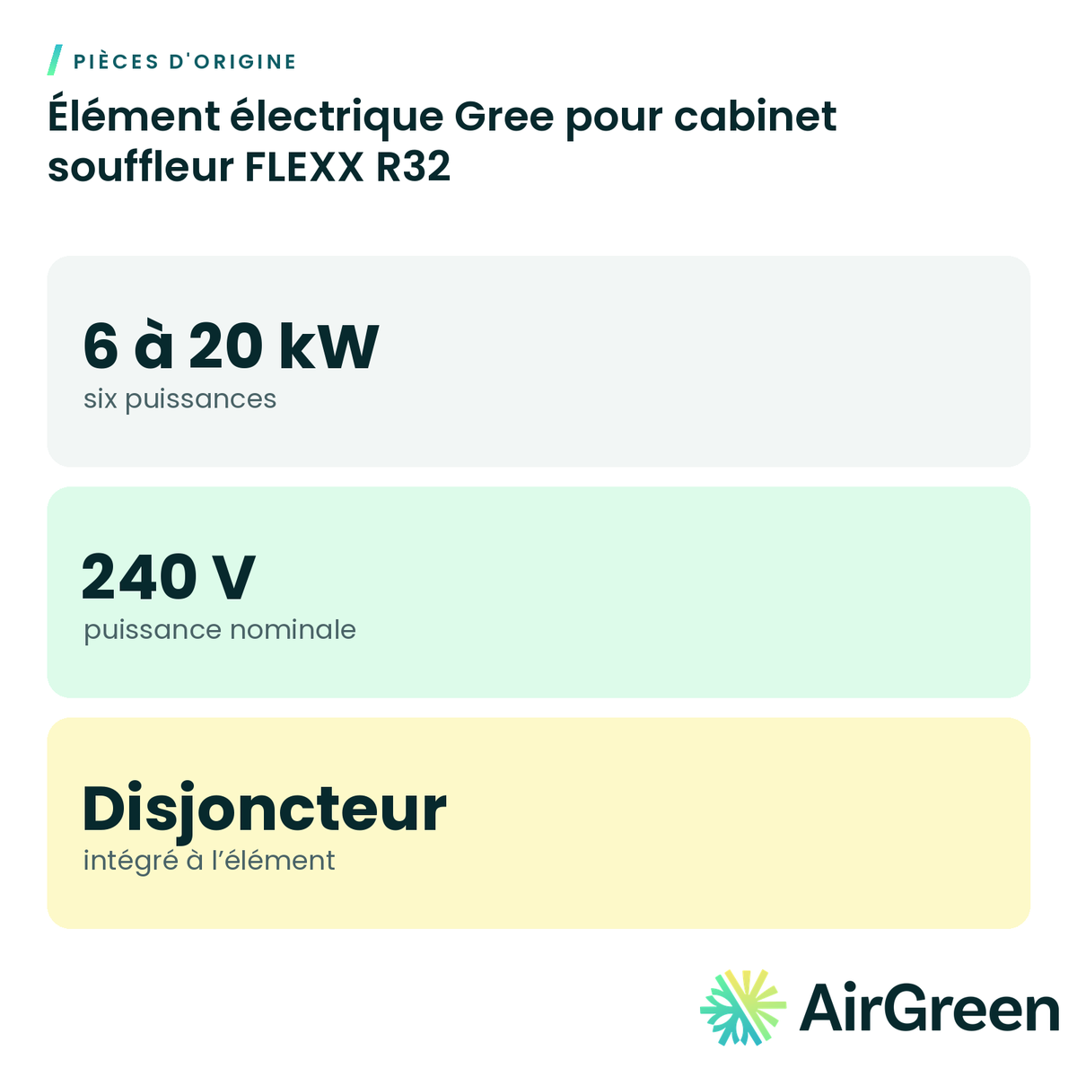 Élément électrique Gree pour cabinet souffleur FLEXX R32