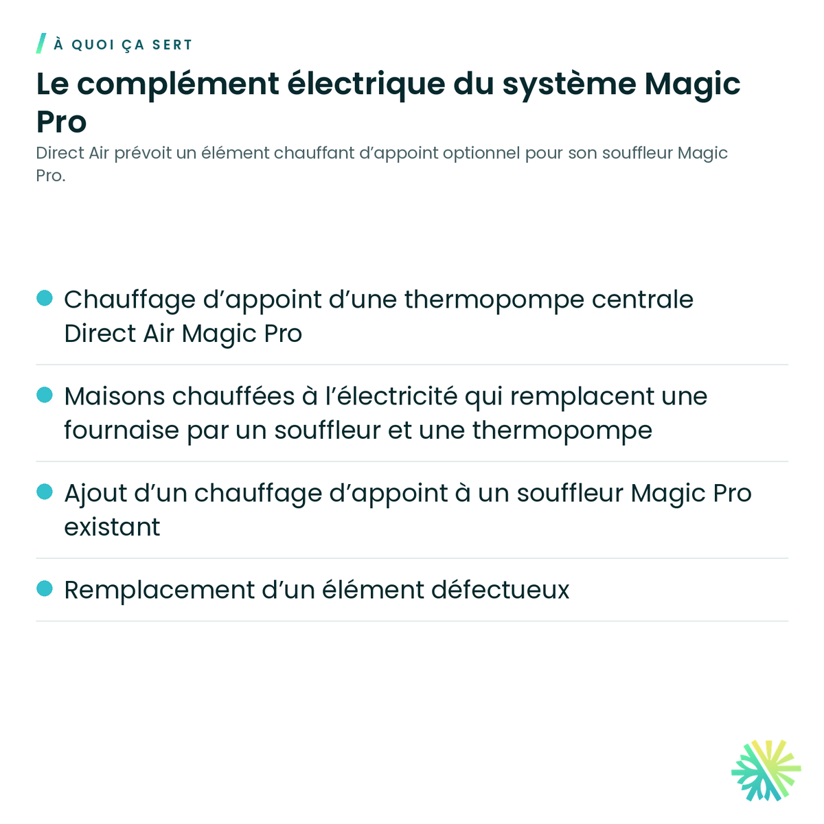 À quoi ça sert – Élément chauffant Direct Air pour Magic Pro, avec disjoncteur