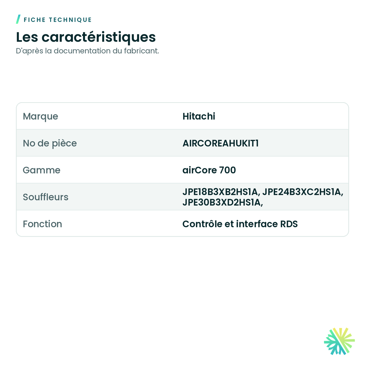 Fiche technique – Boîtier de contrôle Hitachi AIRCOREAHUKIT1 pour souffleur airCore 700
