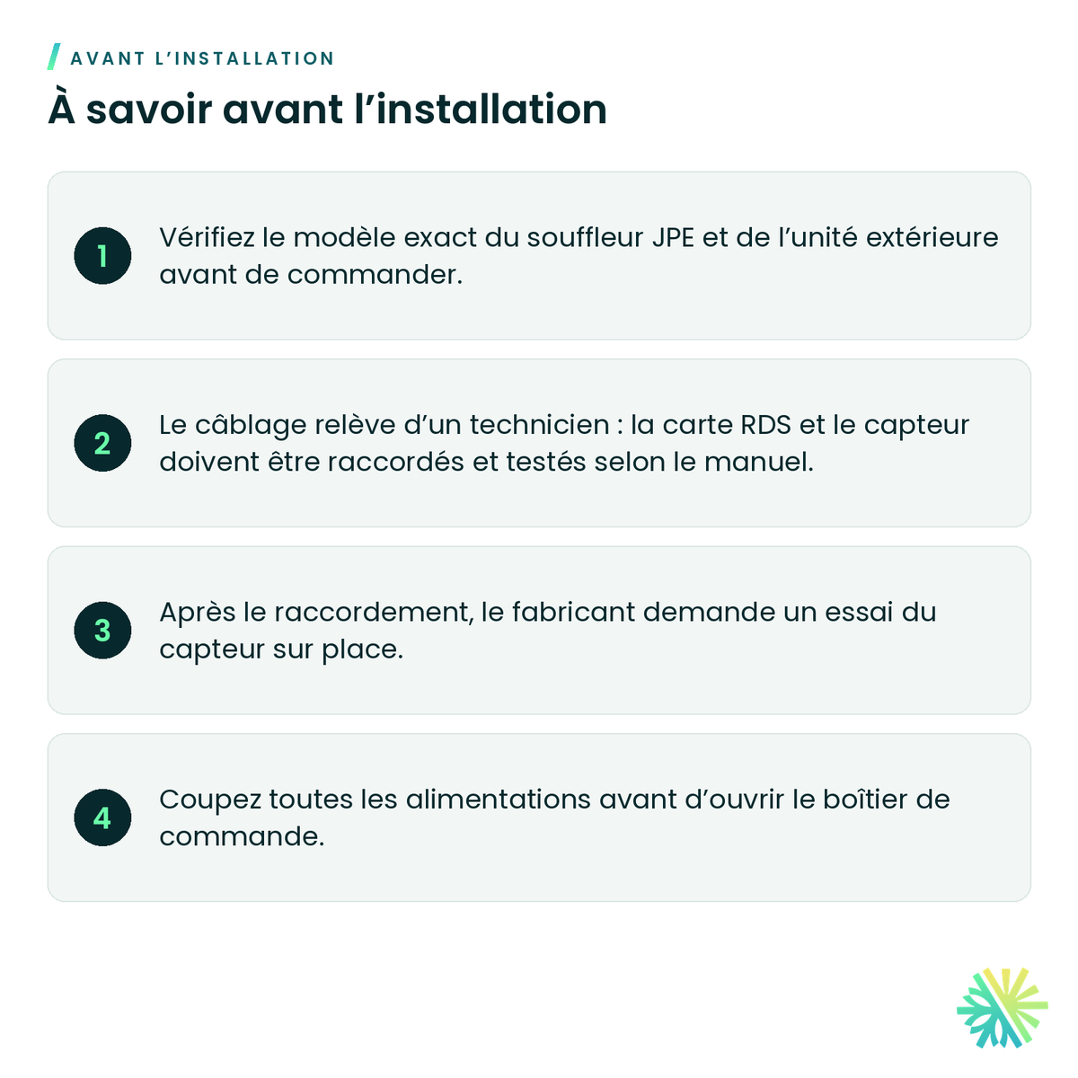 À savoir avant l’installation – Boîtier de contrôle Hitachi AIRCOREAHUKIT1 pour souffleur airCore 700