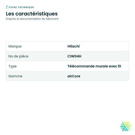 Fiche technique – Télécommande avec fil Hitachi CIW04H pour airCore