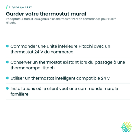 À quoi ça sert – Adaptateur 5 fils pour thermostat 24 V Hitachi – C3STAT01