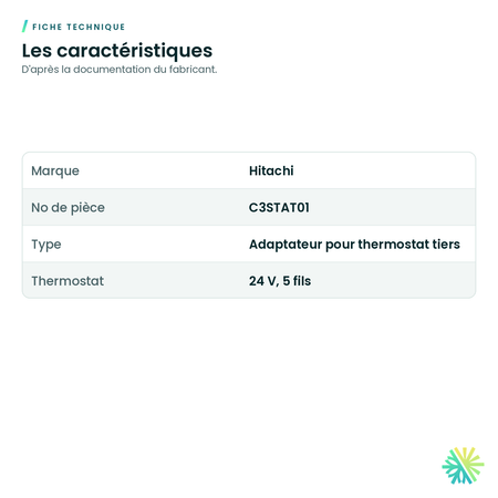 Fiche technique – Adaptateur 5 fils pour thermostat 24 V Hitachi – C3STAT01