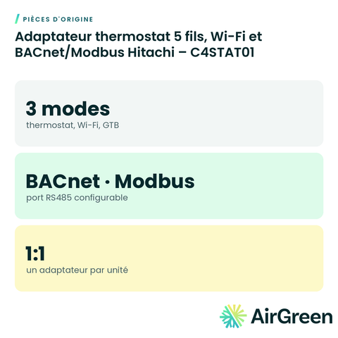 Adaptateur thermostat 5 fils, Wi-Fi et BACnet/Modbus Hitachi – C4STAT01