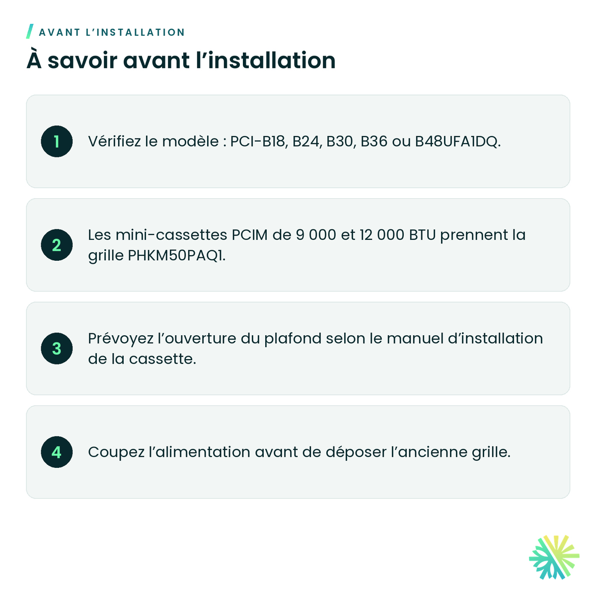 À savoir avant l’installation – Grille de façade Hitachi PHKF160PAQ1 pour cassette airCore 700