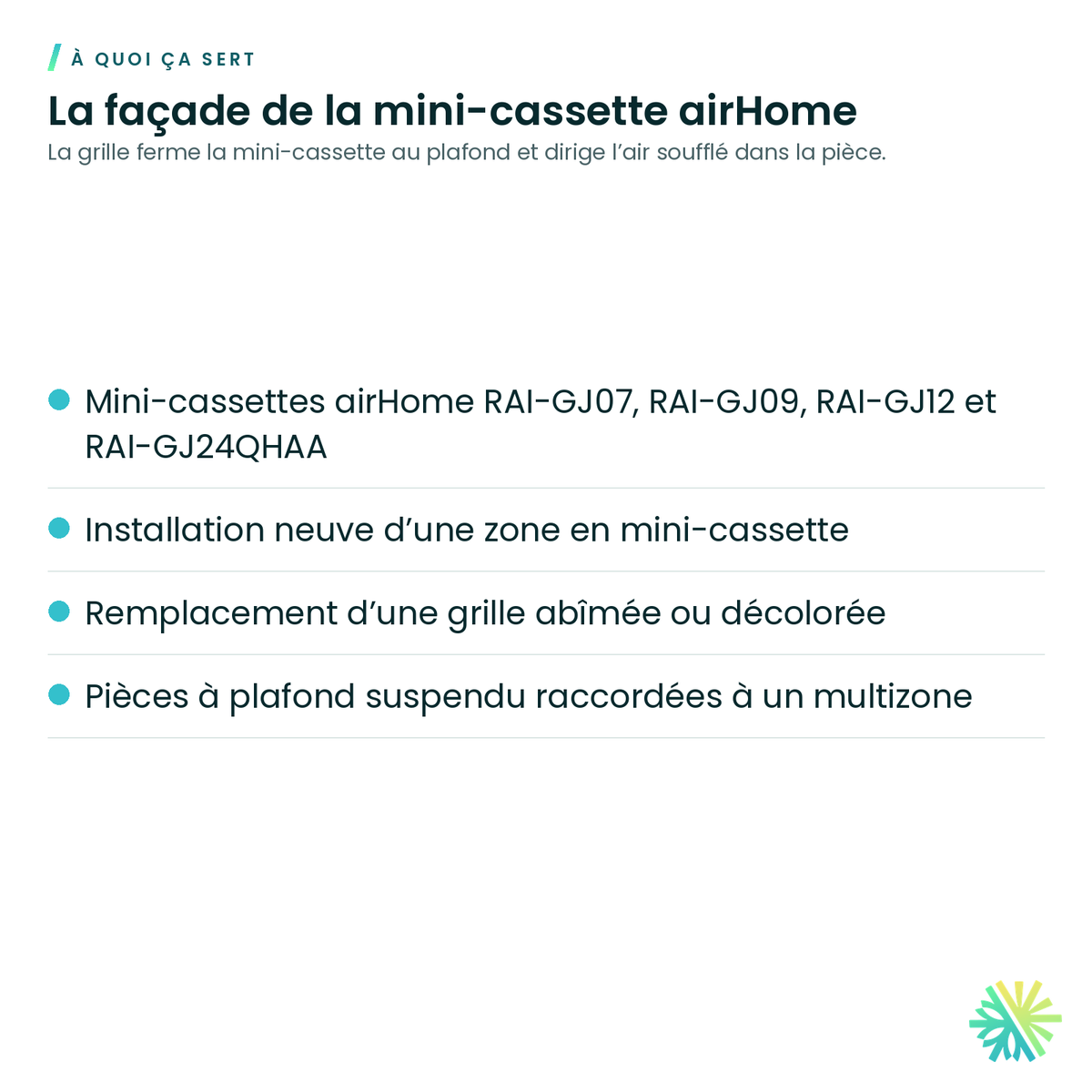 À quoi ça sert – Grille de façade Hitachi P-AP56NAMRK2 pour mini-cassette airHome RAI-GJ