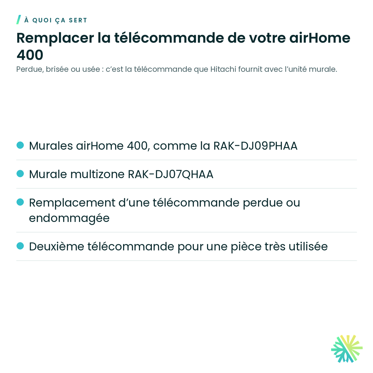 À quoi ça sert – Télécommande sans fil Hitachi PMK-DJ09PHAAR05 pour airHome 400