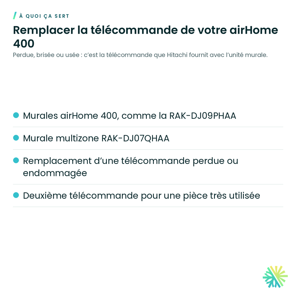 À quoi ça sert – Télécommande sans fil Hitachi PMK-DJ09PHAAR05 pour airHome 400