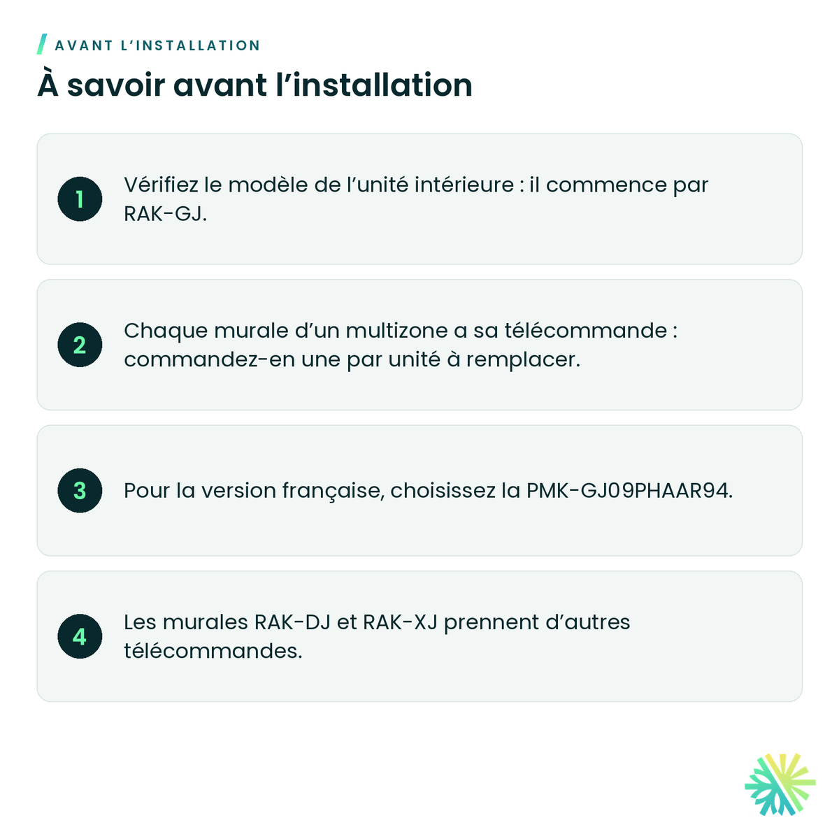 À savoir avant l’installation – Télécommande sans fil Hitachi PMK-GJ09PHAAR04 pour airHome 600/650