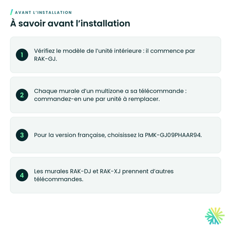 À savoir avant l’installation – Télécommande sans fil Hitachi PMK-GJ09PHAAR04 pour airHome 600/650