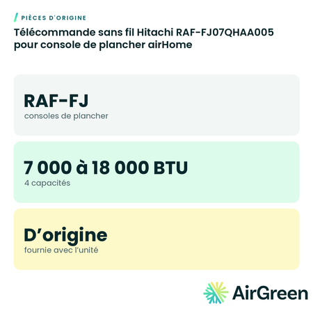 Télécommande sans fil Hitachi RAF-FJ07QHAA005 pour console de plancher airHome