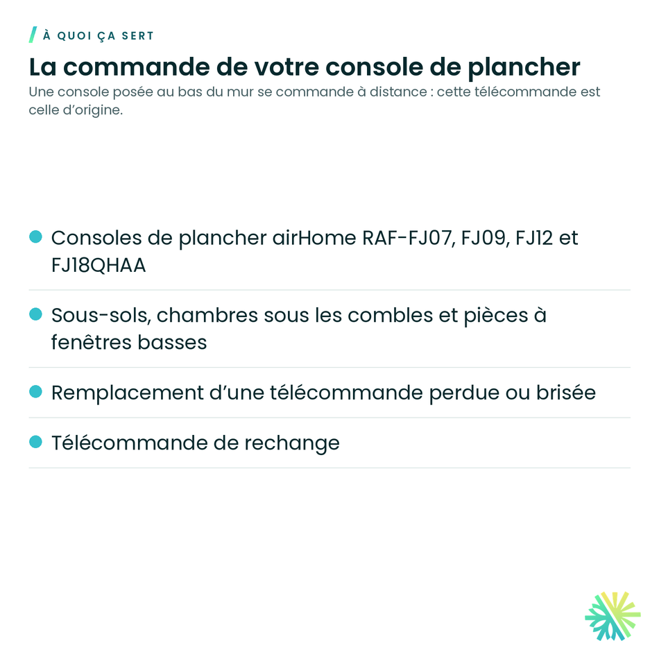 À quoi ça sert – Télécommande sans fil Hitachi RAF-FJ07QHAA005 pour console de plancher airHome