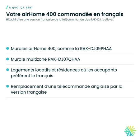 À quoi ça sert – Télécommande sans fil en français Hitachi PMK-DJ09PHAAR95 pour airHome 400