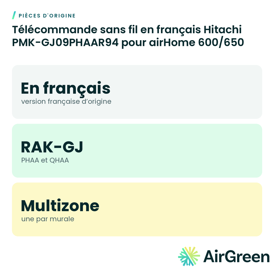 Télécommande sans fil en français Hitachi PMK-GJ09PHAAR94 pour airHome 600/650