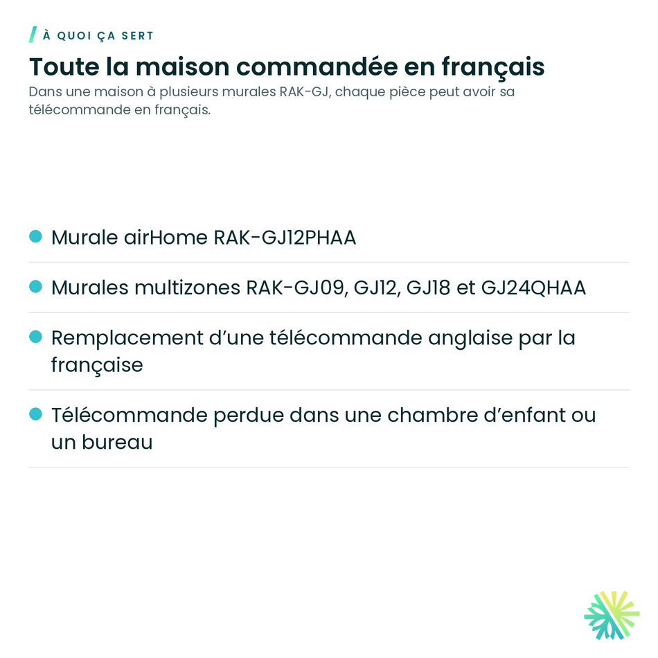 À quoi ça sert – Télécommande sans fil en français Hitachi PMK-GJ09PHAAR94 pour airHome 600/650