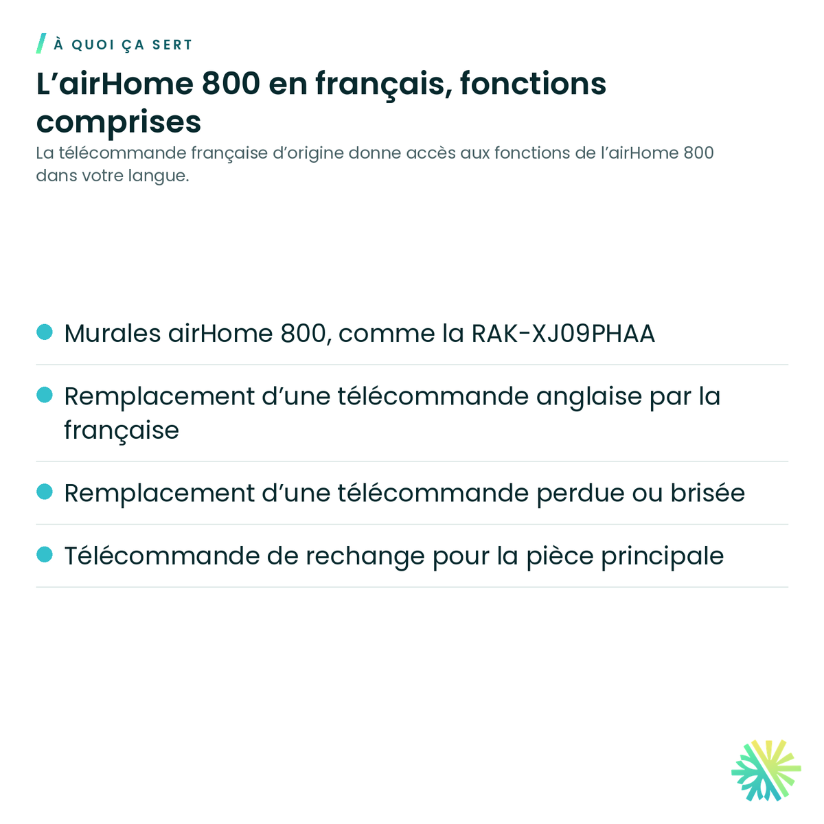 À quoi ça sert – Télécommande sans fil en français Hitachi PMK-XJ09PHAAR95 pour airHome 800
